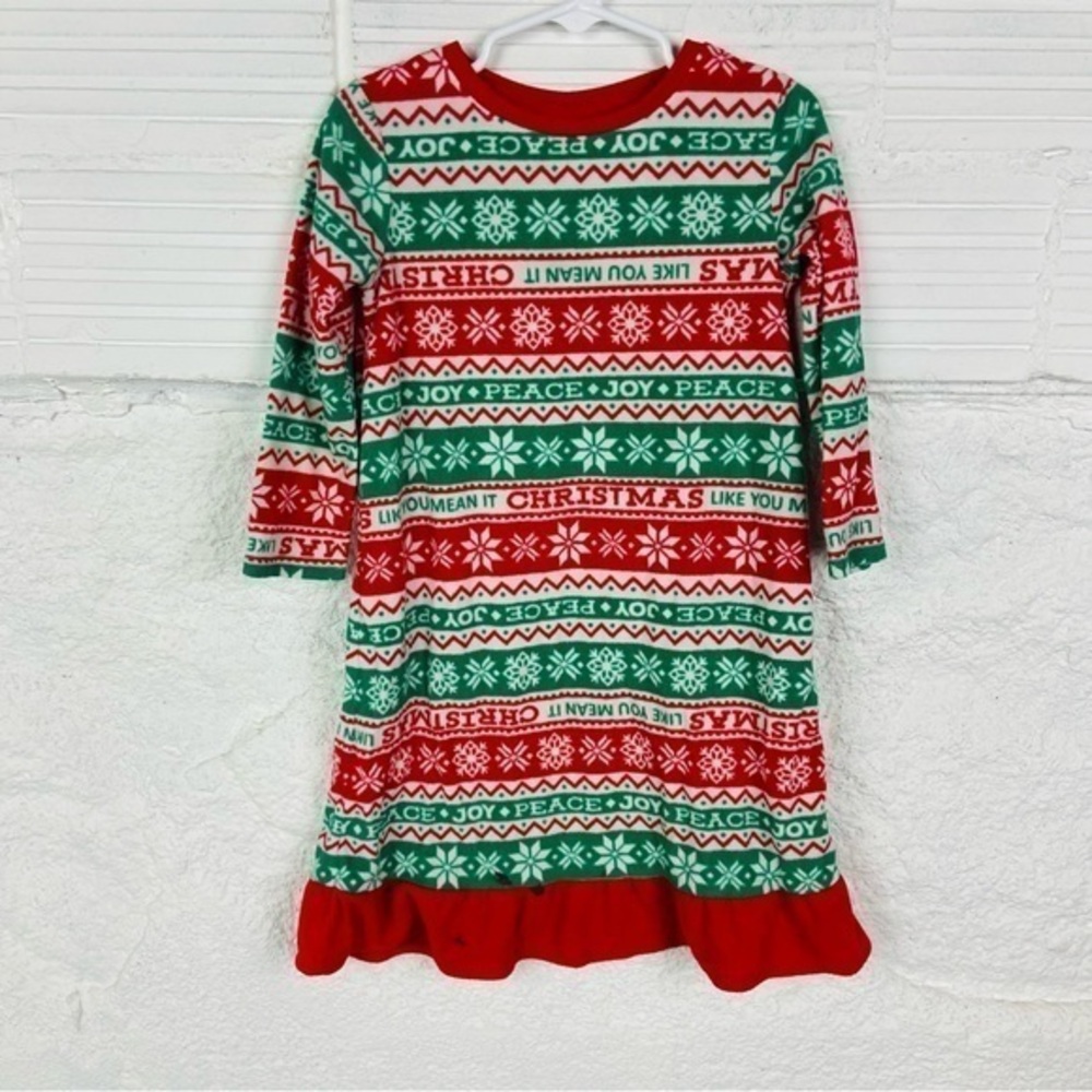 Jammies for Families red & green fleece fair aisle, Christmas Festive Pajama 4T